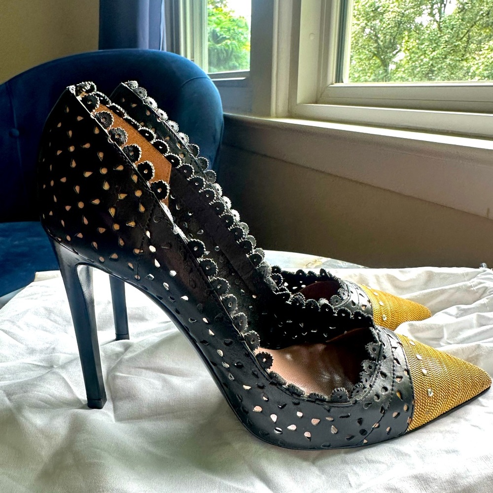 Tabitha Simmons Gold Tipped Toe Pumps